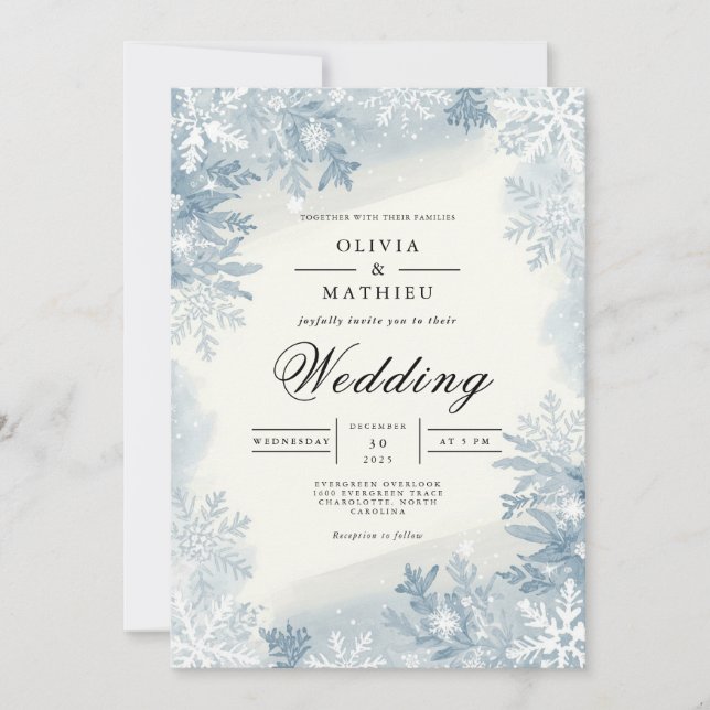 Invitation Flocon de neige bleu Icy Mariage hivernal (Devant)