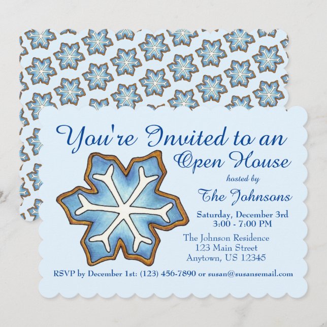 Invitation Flocon de neige bleu Noël Hanoukka Holiday Party (Devant / Derrière)