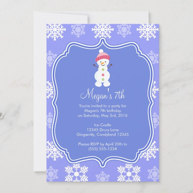 Invitation Flocon de neige congelé hiver Snowman Anniversaire (Devant)