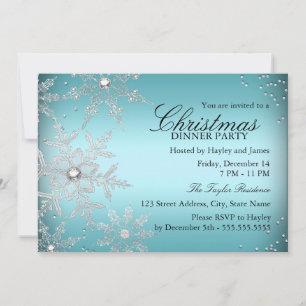 Invitation Flocon de Neige Cristal Bleu Soirée de Noël