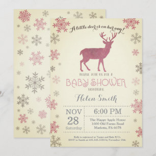 Invitation Flocon de neige de baby shower de fille de rose