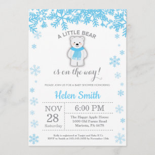 Invitation Flocon de neige de baby shower de garçon bleu
