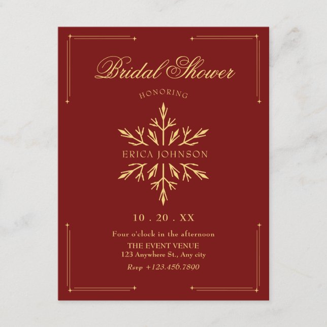 Invitation Flocon de neige de douche de mariée de noël (Devant)
