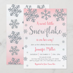 Invitation Flocon de neige d'hiver Baby shower rose et argent