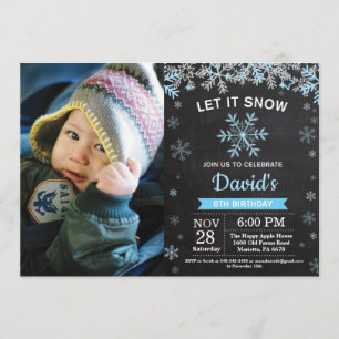Invitation Flocon de neige d'hiver rustique Blue Silver Boy A