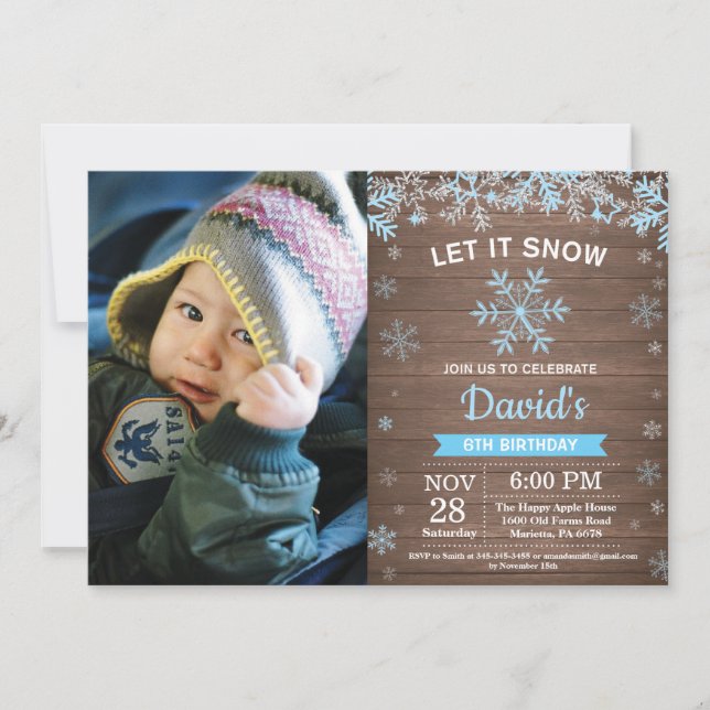 Invitation Flocon de neige d'hiver rustique Blue Silver Boy A (Devant)