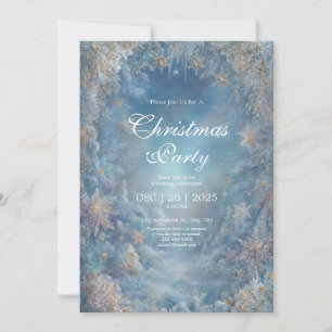 Invitation Flocon de neige doré Fleurs bleues glacées Mariage