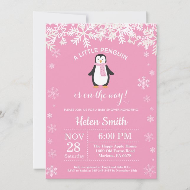 Invitation Flocon de neige du Baby shower de fille d'hiver Pe (Devant)