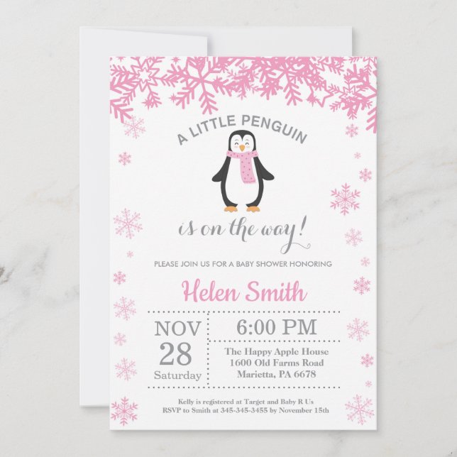 Invitation Flocon de neige du Baby shower de fille d'hiver Pe (Devant)