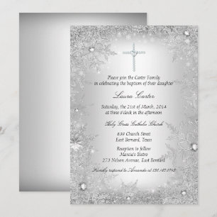 Invitation Flocon de neige en cristal argenté Baptême