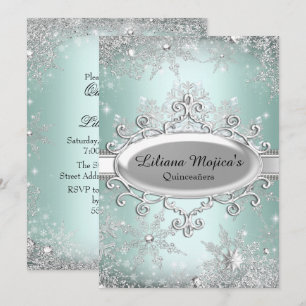 Invitation Flocon de neige en cristal vert menthe Princesse Q