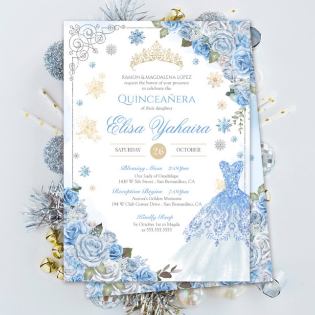 Invitation Flocon de neige en hiver Ice Blue Gold Silver Quin (Créateur téléchargé)