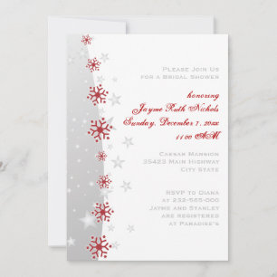 Invitation Flocon de neige gris rouge mariage douche nuptiale