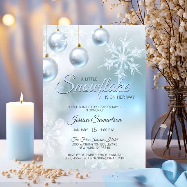 Invitation Flocon de neige Hiver Blue Wonderland Baby shower (Snowflake Winter Blue Wonderland Baby Shower Invitation)