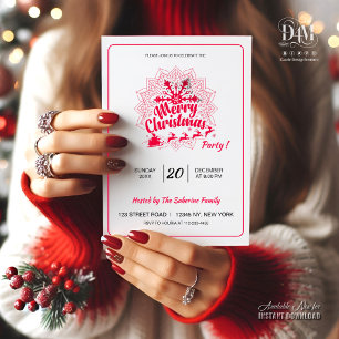Invitation Flocon de neige Mandala rouge & traîneau du Père N