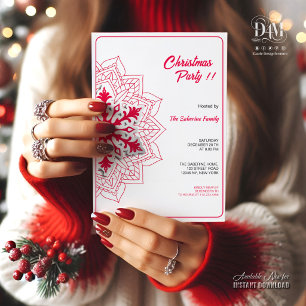 Invitation Flocon de neige Mandala rouge & traîneau du Père N