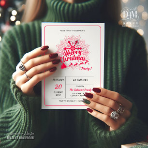 Invitation Flocon de neige Mandala rouge & traîneau du Père N