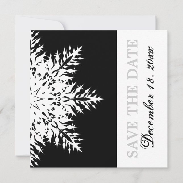 Invitation Flocon de neige noir blanc mariage d'hiver Enregis (Devant)