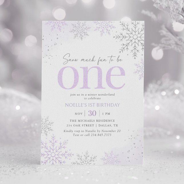 Invitation Flocon de neige pailleté violet pour 1er anniversa (Créateur téléchargé)