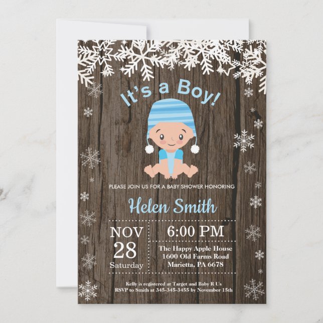 Invitation Flocon de Neige pour Baby Shower Garçon (Devant)