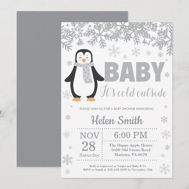 Invitation Flocon de Neige pour Baby Shower Hiver  (Devant / Derrière)