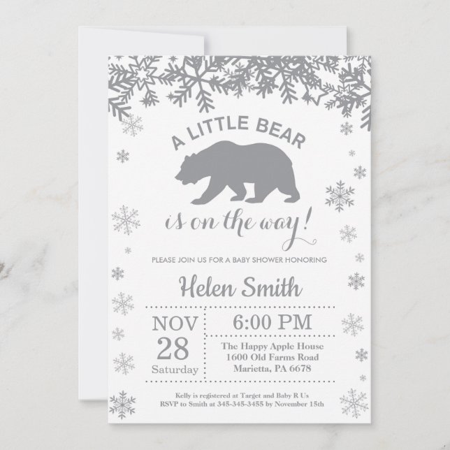 Invitation Flocon de Neige pour Baby Shower Hiver  (Devant)