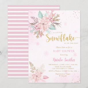 Invitation Flocon de neige rose Aquarelle hiver Baby shower f