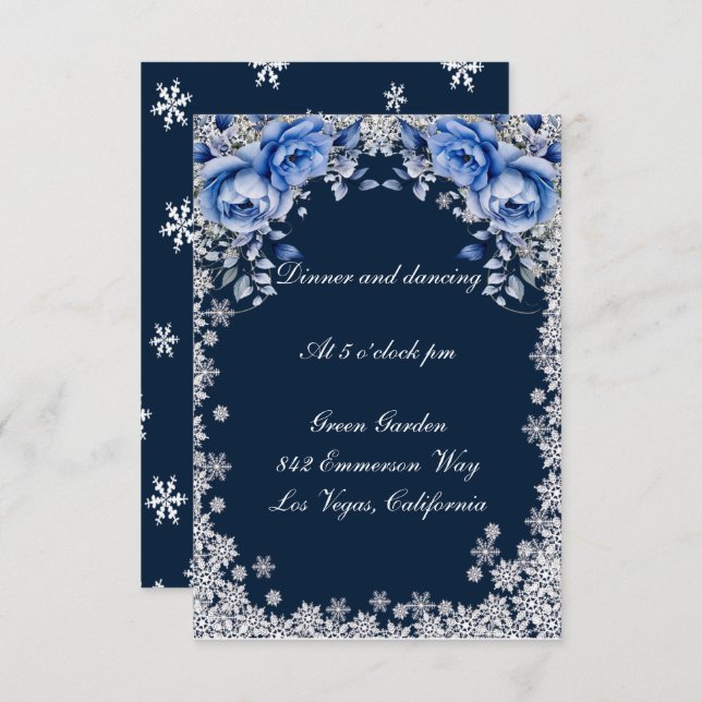 Invitation Flocon de neige Rose bleu Réception de mariage de  (Devant / Derrière)