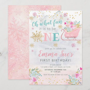 Invitation Flocon de neige rose d'hiver Oh Quel plaisir Premi