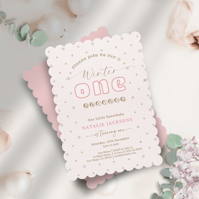 Invitation Flocon de neige rose doux - Hiver - Tourner un (Soft Pink Snowflake Winter Onederland Turning One Invitation)