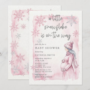 Invitation Flocon de neige rose en route Baby Shower Hiver
