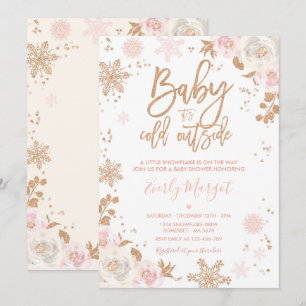 Invitation Flocon De Neige Rose Gold Et Pink Winter Baby show