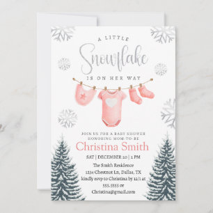 Invitation Flocon de neige rose hiver Wonderland Baby Girl Do