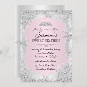 Invitation Flocon de neige rose Silver hiver Sweet 16 Invitat