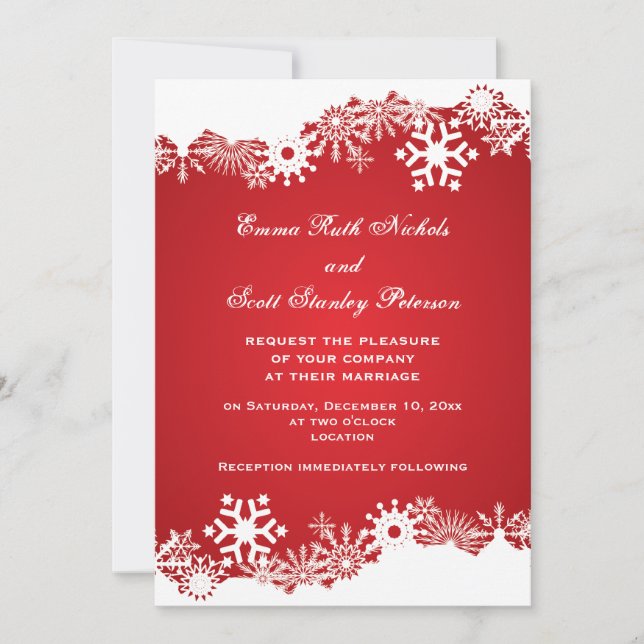 Invitation Flocon de neige rouge blanc mariage d'hiver modern (Devant)