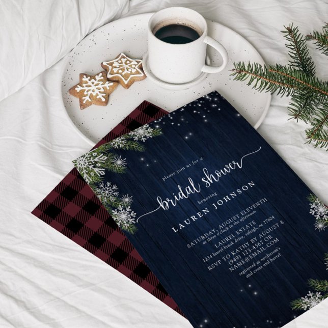 Invitation Flocon de neige rustique hiver Bleu Plaid Fête des (Bridal Shower Invitation!)