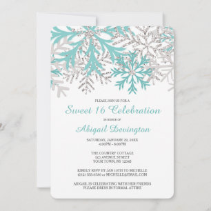Invitation Flocon de neige Turquoise Bleu Silver Sweet hiver