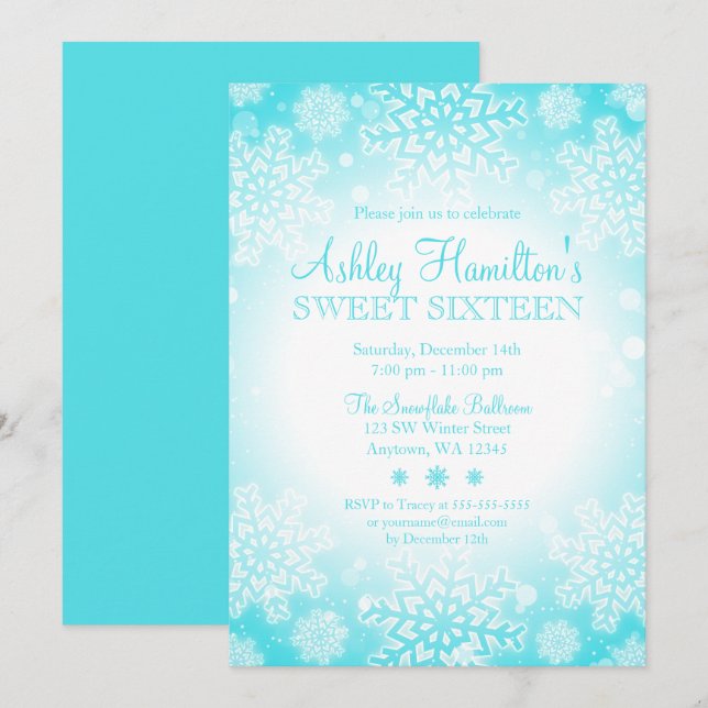 Invitation Flocon de neige turquoise Glow Winter Wonderland S (Devant / Derrière)
