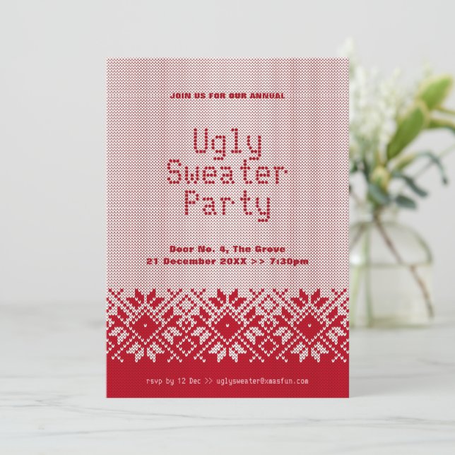 Invitation Flocon de neige Ugly Sweat Party Rouge Noël (Debout devant)