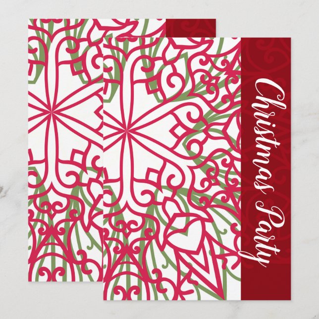 Invitation Flocon de neige vert et rouge Noël Moderne Fêtes (Devant / Derrière)