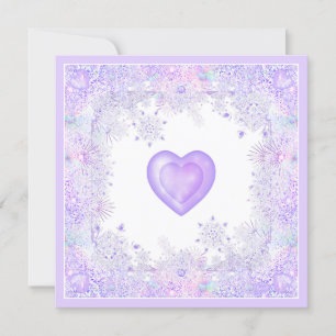 Invitation flocon de neige violet clair et coeur étincelant