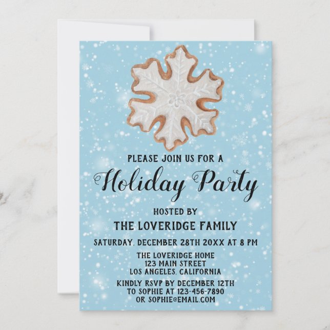 Invitation Flocon de Noël Biscuit Fête de Noël Bleu Neige (Devant)