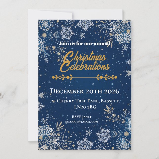 Invitation Flocon de Noël Bleu (Devant)