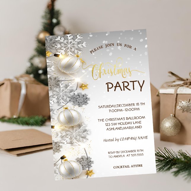 Invitation Flocons d'Argent, Boules, Soirée de Noël (Créateur téléchargé)