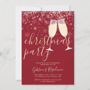 Invitation Flocons de Champagne Fête de Noël d'Hiver