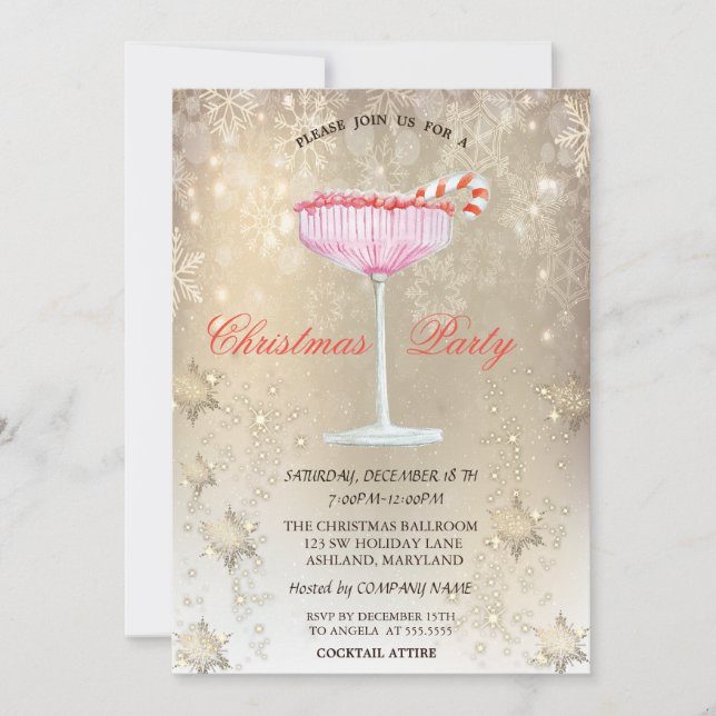 Invitation Flocons de cocktail de Noël en or Noël  (Devant)