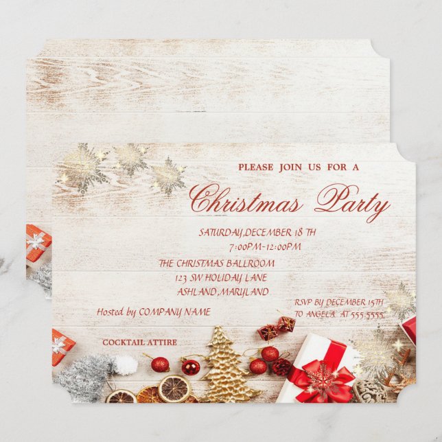 Invitation Flocons de l'Arbre de Noël, Fête de Noël de l'Entr (Devant / Derrière)