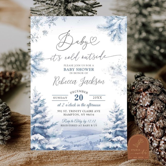 Invitation Flocons de Neige Argentés Fête de Naissance Arbre  (Créateur téléchargé)