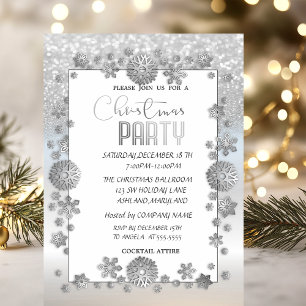 Invitation Flocons de neige argentés scintillants Fête de No