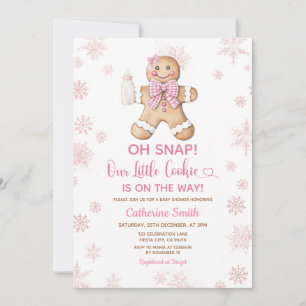 Invitation Flocons de neige Baby Shower Noël Gingerbread rose